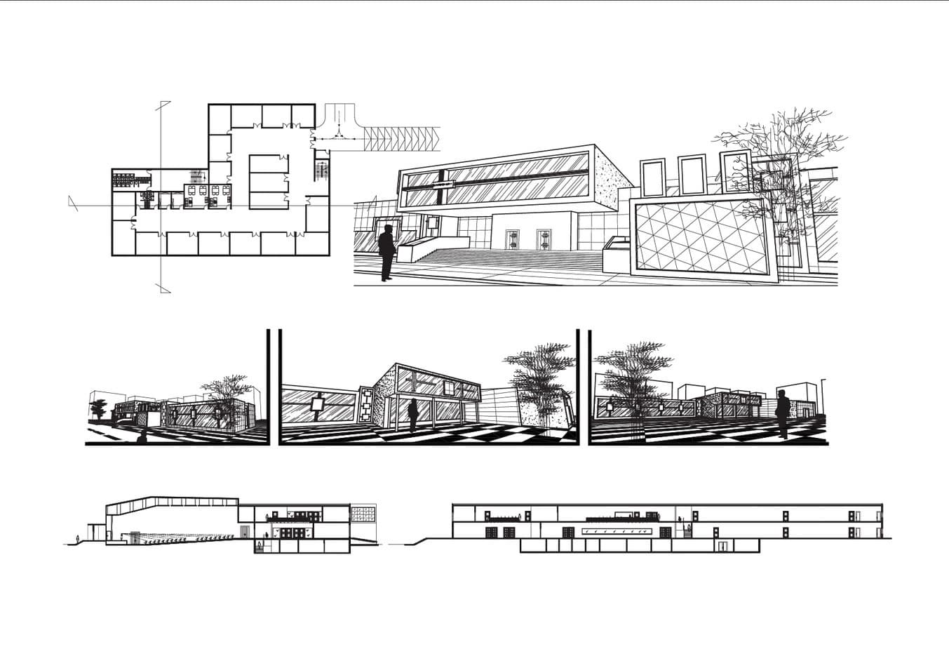 Planuri arhitecturale, fațade și desen de perspectivă pentru proiectul centrului comercial Moscova