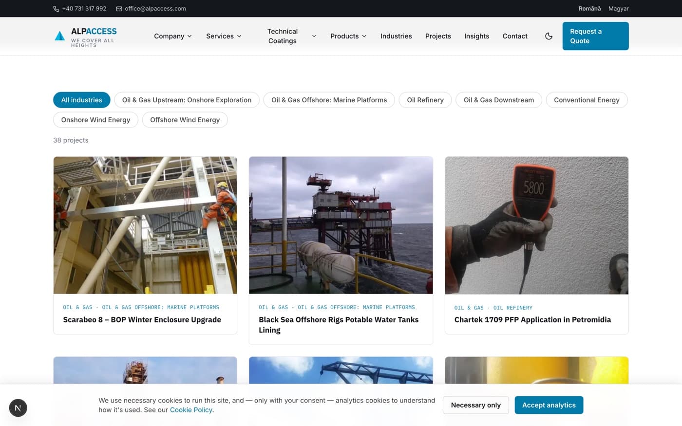 The projects section